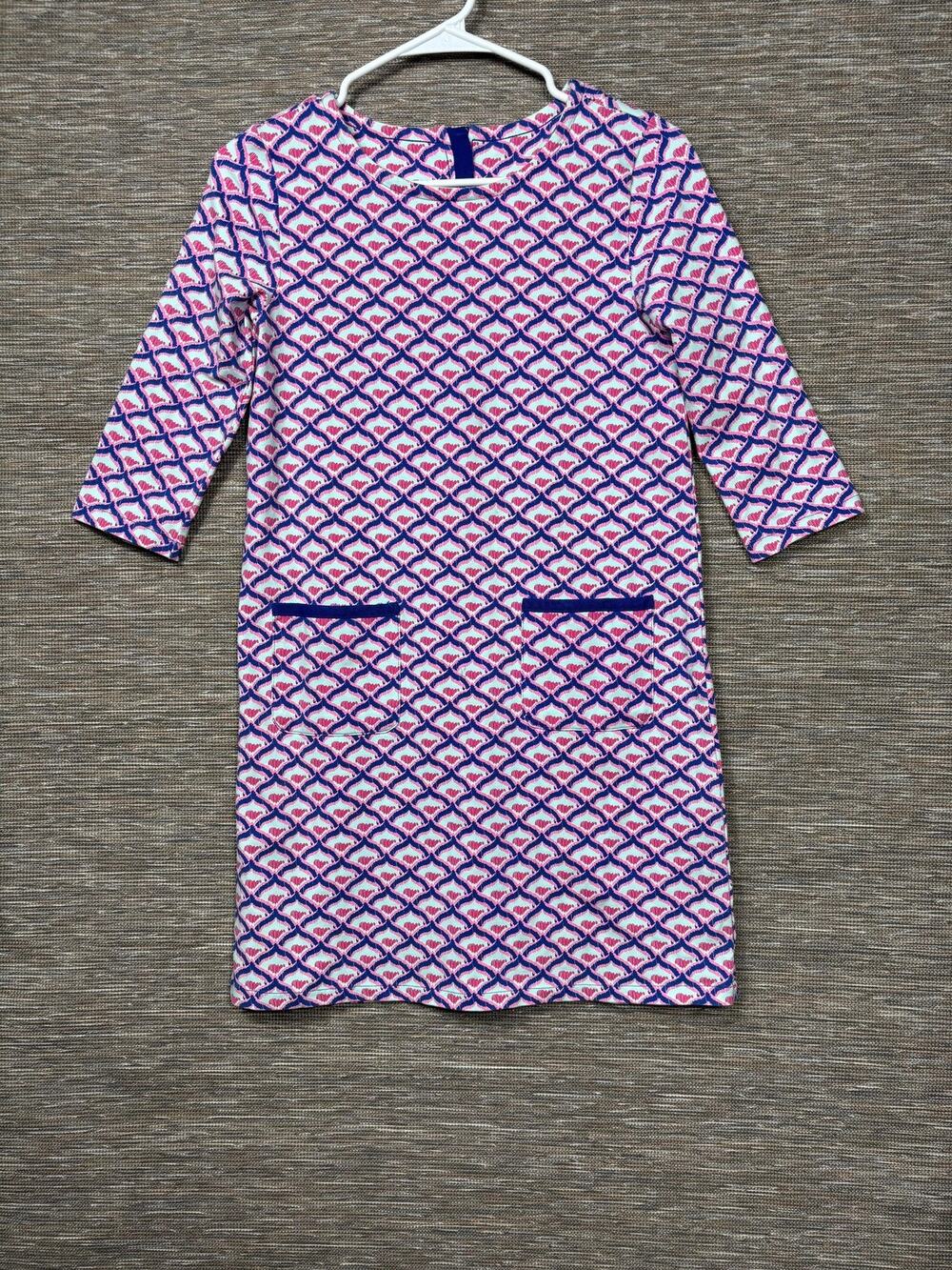 Vineyard Vines Dress Girls L 14 Multicolor Whale Print Shift 3/4 Sleeve Jersey